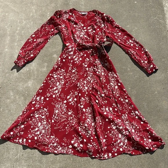 Reformation | Dresses | Reformation Susanna Wrap Midi Dress In Bryce Red  And White Floral | Poshmark